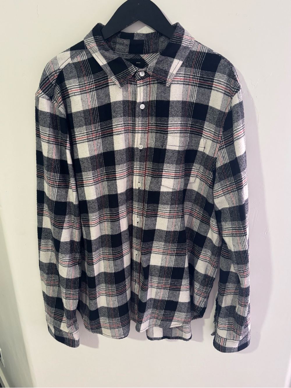 AG Adriano Goldschmied Black & White Plaid Shirt with Red Accent